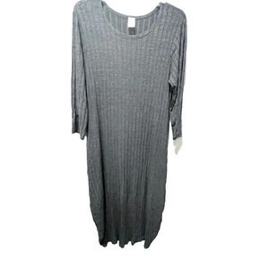 Women's Gray Ribbed Dress Large Long Sleeve Midi Lagenlook Minimalist